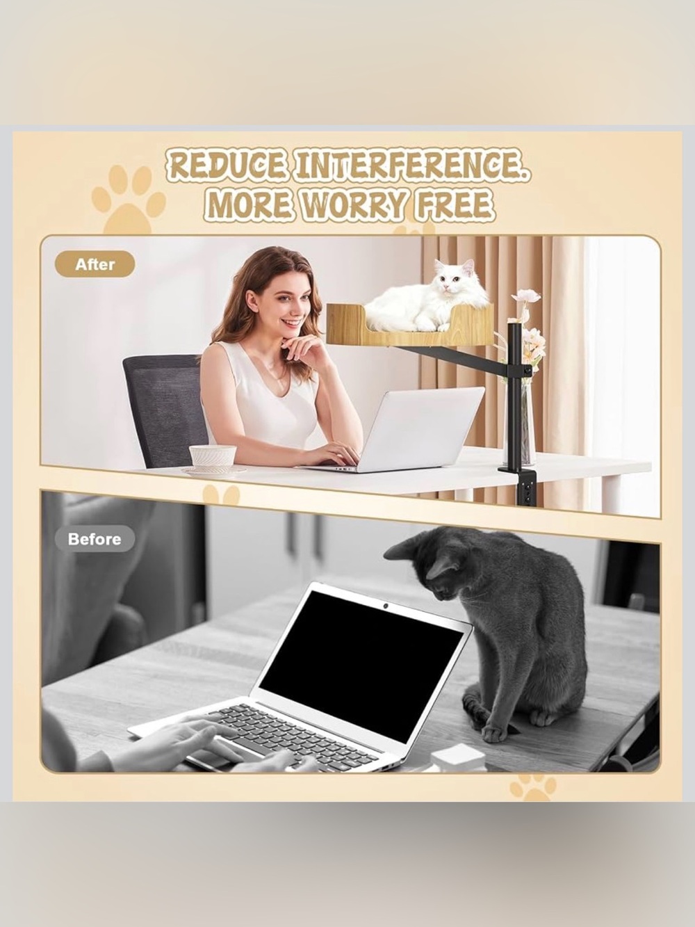 Adjustable Cat Perch Desk Mount - Beige